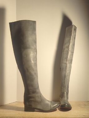 New Free People Ashton Over-the-Knee Black Leather Riding Boots Eur 36